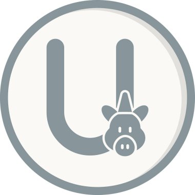 Alfabe için tek boynuzlu at ve U harfinin soyut renk vektör çizimi