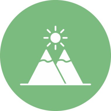 dağlar ve güneş düz ikonu, vektör illüstrasyonu