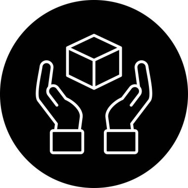 Dikkat ile tutuş işareti, eller küp simgesi, vektör illüstrasyonu 