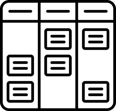 Kanban akış şeması doğrusal simgesi. Not simgesi olan tahta. İş akışı yönetimi. Çalışmalar devam ediyor. Program sistemi. İnce çizgili çizim. Contour sembolü. Vektör çizimi. Düzenlenebilir vuruş