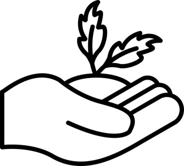 Bir filizlenme ikonu tutan el, ana hatlı stil 