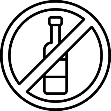 alkol yok, şişe simgesi, vektör illüstrasyonu