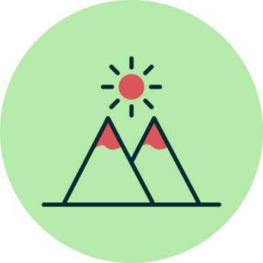 dağlar ve güneş düz ikonu, vektör illüstrasyonu