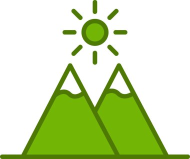 dağlar ve güneş düz ikonu, vektör illüstrasyonu