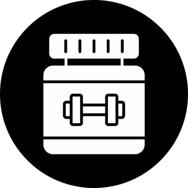 Protein ikonu ya da düz çizim. Beyaz protein şişesi ikon vektörü. Beyaz Proteinin Tasarım Şablonu. Sport whey protein illüstrasyonu