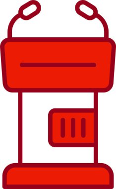 Tribün kürsüsü kürsüsü konuşma standı. Beyaz arka planda izole edilmiş mikrofonları olan bir Lectern. Vektör illüstrasyonu