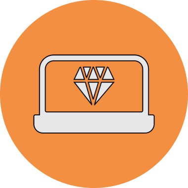 Dizüstü bilgisayarda elmas, vektör illüstrasyonu basit tasarım