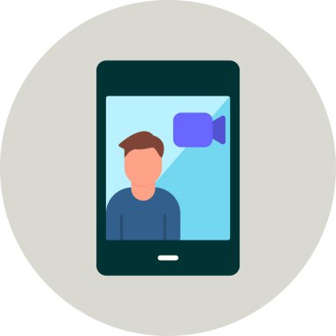 Düz biçimli bir video çağrısı için soyut resimli vektör simgesi.