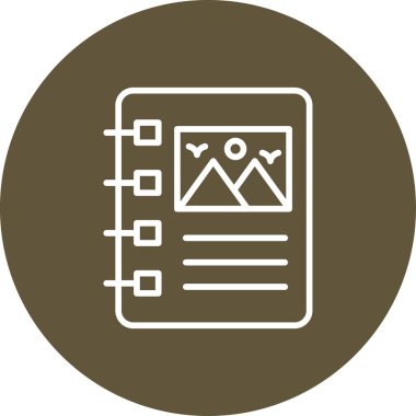 Basit web simgesi illüstrasyonu. Kağıt günlük defteri fotokopi yeri, dağlar, güneş, uçan kuşlar.