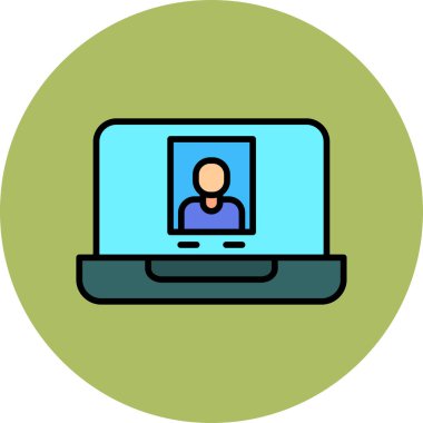 Düz biçimli bir video çağrısının soyut vektör simgesi tasviri.