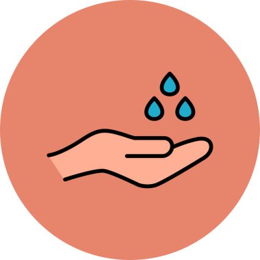 Basit web simgesi illüstrasyonu. İnsan eli ve su damlaları