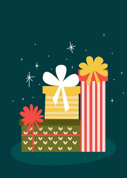Hediye kutularıyla Noel illüstrasyonu. Vektör illüstrasyonu