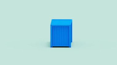 Yeni ticari kargo konteynırının dış yüzeyinde yıpranma izi olmayan yan görüntüsü. Temiz bir arkaplanda 3D görüntüleme. Yanlarında hiçbir nakliye şirketi logosu uluslararası taşımacılığın modern tasarımı ve verimliliğini göstermiyor..