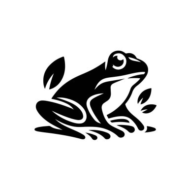 Kurbağa basit bir logo tasarımı, siyah-beyaz, beyaz arkaplan