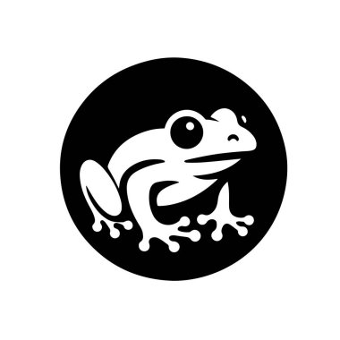 Kurbağa basit bir logo tasarımı, siyah-beyaz, beyaz arkaplan