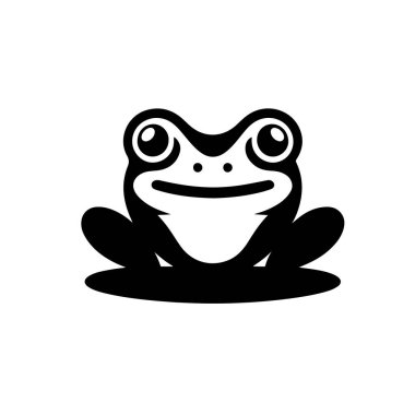 Kurbağa basit bir logo tasarımı, siyah-beyaz, beyaz arkaplan