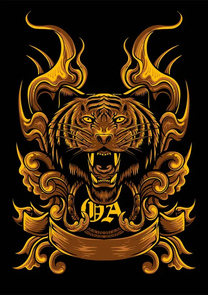Голова Золотий Тигр Ілюстрація — стоковий вектор