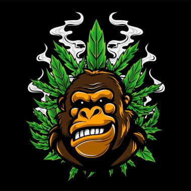 marijuana ve goril vektör illüstrasyonu