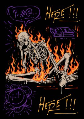 vektör kafatası sokak giyimi tasarımı, yanık