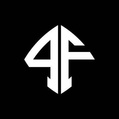 İzole arka planda geometrik modern dikdörtgen yuvarlak stil tasarımlı PF Logosu ilk monogramı, minimalist geometrik biçim logosu.