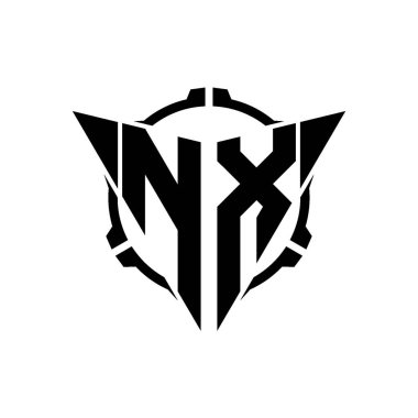 NX Oyun Logosu Geometrik modern Üçgen Yuvarlak Scope Sniper Taktik stili tasarımı izole arkaplan, minimalist oyun logosu tasarımı, keskin nişancı üçgen logosu logosu harfi.