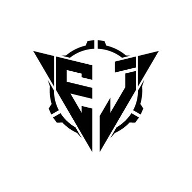 EJ Oyun Logosu Geometrik modern Üçgen Yuvarlak Scope Sniper Taktik stili tasarımı izole arkaplan, minimal oyun logosu tasarımı, keskin nişancı üçgen logosu logosu harfi.