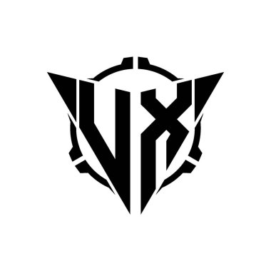VX Oyun Logosu Geometrik modern Üçgen Yuvarlak Scope Sniper Taktik stili tasarımı izole arkaplan, minimal oyun logosu tasarımı, keskin nişancı üçgen logosu logosu harfi.