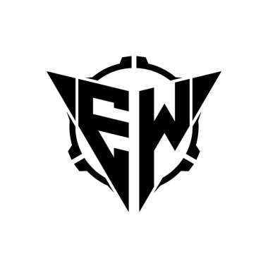 EW Oyun Logosu Geometrik Modern Üçgen Yuvarlak Scope Sniper Taktik Stil Tasarımı izole arkaplan, minimal oyun logo tasarımı, keskin nişancı üçgen logo harfi.