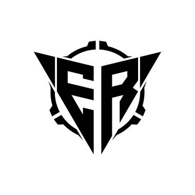 ER Oyun Logosu Geometrik Modern Üçgen Yuvarlak Dürbünlü Keskin Nişancı Taktik Stili tasarımı izole arkaplan, minimal oyun logosu tasarımı, keskin nişancı üçgen logosu logosu.