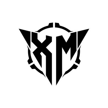 XM Oyun Logosu Geometrik modern Üçgen Yuvarlak Scope Sniper Taktik stili tasarımı izole arkaplan, miniminalist oyun logo tasarımı, keskin nişancı üçgen logo harfi.