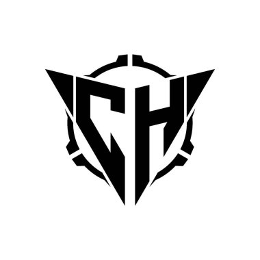CH Oyun Logosu Geometrik modern Üçgen Yuvarlak Dürbünlü Keskin Nişancı Taktik Stili tasarımı izole arkaplan, minimal oyun logosu tasarımı, keskin nişancı üçgen logosu logosu.