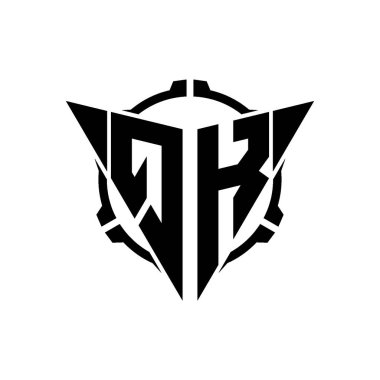 QK Oyun Logosu Geometrik modern Üçgen Yuvarlak Scope Sniper Taktik stili tasarımı izole arkaplan, minimal oyun logosu tasarımı, keskin nişancı üçgen logosu logosu harfi.
