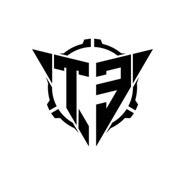 TE Oyun Logosu Geometrik modern Üçgen Yuvarlak Dürbünlü Keskin Nişancı Taktik Stili tasarımı izole arka plan, minimal oyun logosu tasarımı, keskin nişancı üçgen logosu logosu harfi.