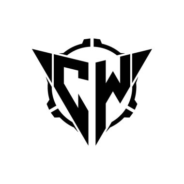 CW Oyun Logosu Geometrik modern Üçgen Yuvarlak Scope Sniper Taktik stili tasarımı izole arkaplan, minimal oyun logo tasarımı, keskin nişancı üçgen logosu logosu harfi.