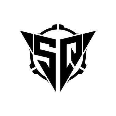 SQ Oyun Logosu Geometrik modern Üçgen Yuvarlak Scope Sniper Taktik stili tasarımı izole arkaplan, minimal oyun logo tasarımı, keskin nişancı üçgen logosu logosu harfi.