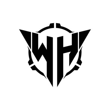 WH Oyun Logosu Geometrik modern Üçgen Yuvarlak Scope Sniper Taktik stili tasarımı izole arkaplan, minimal oyun logo tasarımı, keskin nişancı üçgen logosu logosu harfi.