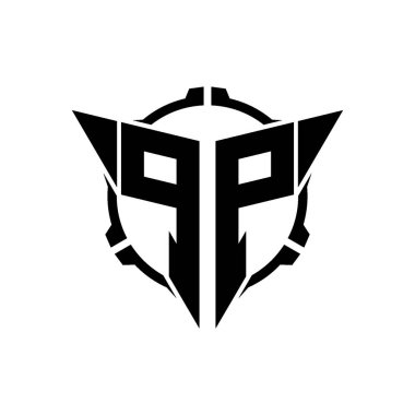 PP Oyun Logosu Geometrik modern Üçgen Yuvarlak Scope Sniper Taktik stili tasarımı izole arkaplan, minimal oyun logo tasarımı, keskin nişancı üçgen logosu logosu harfi.