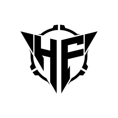 HF Oyun Logosu Geometrik modern Üçgen Yuvarlak Scope Sniper Taktik stili tasarımı izole arkaplan, minimal oyun logosu tasarımı, keskin nişancı üçgen logosu logosu harfi.