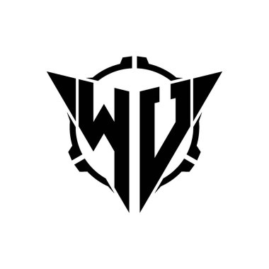 WU Oyun Logosu Geometrik modern Üçgen Yuvarlak Scope Sniper Taktik stili tasarımı izole arkaplan, minimal oyun logo tasarımı, keskin nişancı üçgen logosu logosu harfi.