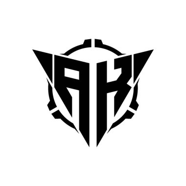 AK Oyun Logosu Geometrik modern Üçgen Yuvarlak Dürbünlü Keskin Nişancı Taktik Stili tasarımı izole arkaplan, minimal oyun logosu tasarımı, keskin nişancı üçgen logo logosu harfi.