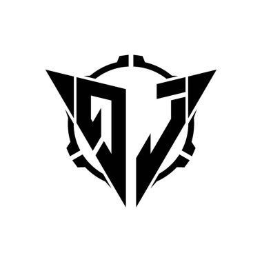 QJ Oyun Logosu Geometrik modern Üçgen Yuvarlak Scope Sniper Taktik stili tasarımı izole arkaplan, minimal oyun logo tasarımı, keskin nişancı üçgen logosu logosu harfi.