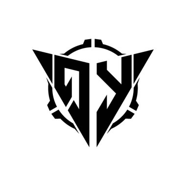 QY Oyun Logosu Geometrik modern Üçgen Yuvarlak Scope Sniper Taktik stili tasarımı izole arkaplan, minimal oyun logo tasarımı, keskin nişancı üçgen logosu logosu harfi.