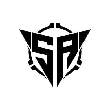 SA Oyun Logosu Geometrik Modern Üçgen Yuvarlak Dürbünlü Keskin Nişancı Taktik Stili tasarımı izole arkaplan, minimal oyun logosu tasarımı, keskin nişancı üçgen logosu logosu.