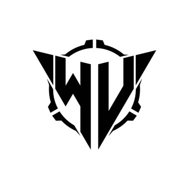 WV Oyun Logosu Geometrik modern Üçgen Yuvarlak Scope Sniper Taktik stili tasarımı izole arkaplan, minimal oyun logo tasarımı, keskin nişancı üçgen logosu logosu harfi.