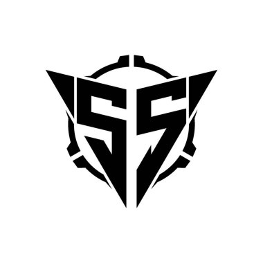 SS Oyun Logosu Geometrik Modern Üçgen Yuvarlak Dürbünlü Keskin Nişancı Taktik Stili tasarımı izole arkaplan, minimal oyun logosu tasarımı, keskin nişancı üçgeni logosu logosu.