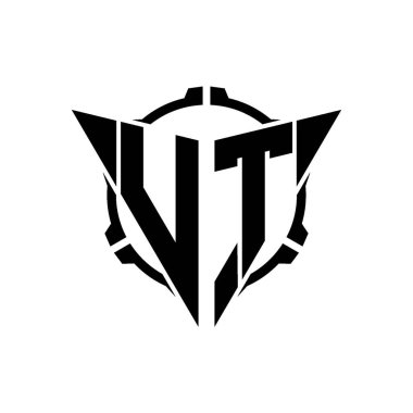VT Oyun Logosu Geometrik modern Üçgen Yuvarlak Scope Sniper Taktik stili tasarımı izole arkaplan, minimal oyun logo tasarımı, keskin nişancı üçgen logosu logosu harfi.