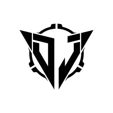 DJ Oyun Logosu Geometrik Modern Üçgen Yuvarlak Dürbünlü Keskin Nişancı Taktik Stili tasarımı izole arkaplan, minimal oyun logosu tasarımı, keskin nişancı üçgen logosu logosu.
