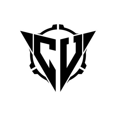 CU Oyun Logosu Geometrik modern Üçgen Yuvarlak Scope Sniper Taktik stili tasarımı izole arkaplan, minimal oyun logo tasarımı, keskin nişancı üçgen logosu logosu harfi.
