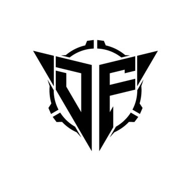 DF Oyun Logosu Geometrik modern Üçgen Yuvarlak Scope Sniper Taktik stili tasarımı izole arkaplan, minimal oyun logo tasarımı, keskin nişancı üçgen logosu logosu harfi.