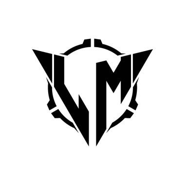 LM Oyun Logosu Geometrik modern Üçgen Yuvarlak Scope Sniper Taktik stili tasarımı izole arkaplan, minimal oyun logosu tasarımı, keskin nişancı üçgen logo logosu harfi.
